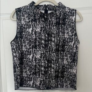 Vince Camuto Black and White Textured Sleeveless Blouse